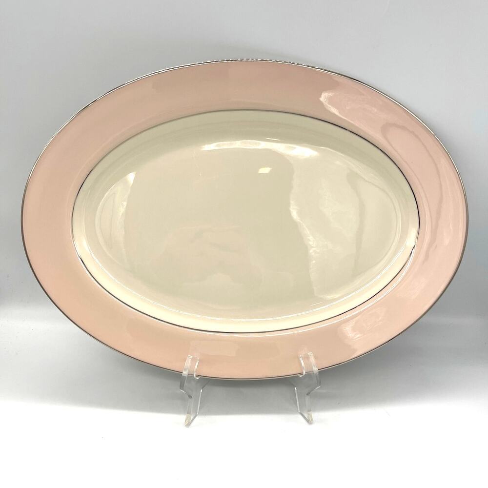 Vintage Colonial Fine China Porcelain Pink & White Platter 15.5"